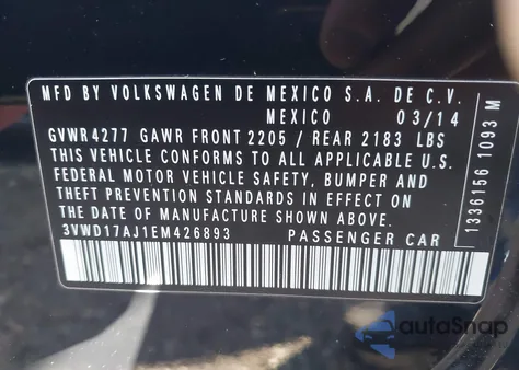 2014 Volkswagen Jetta 1.8T Se from USA, damaged, VIN 3VWD17AJ1EM426893